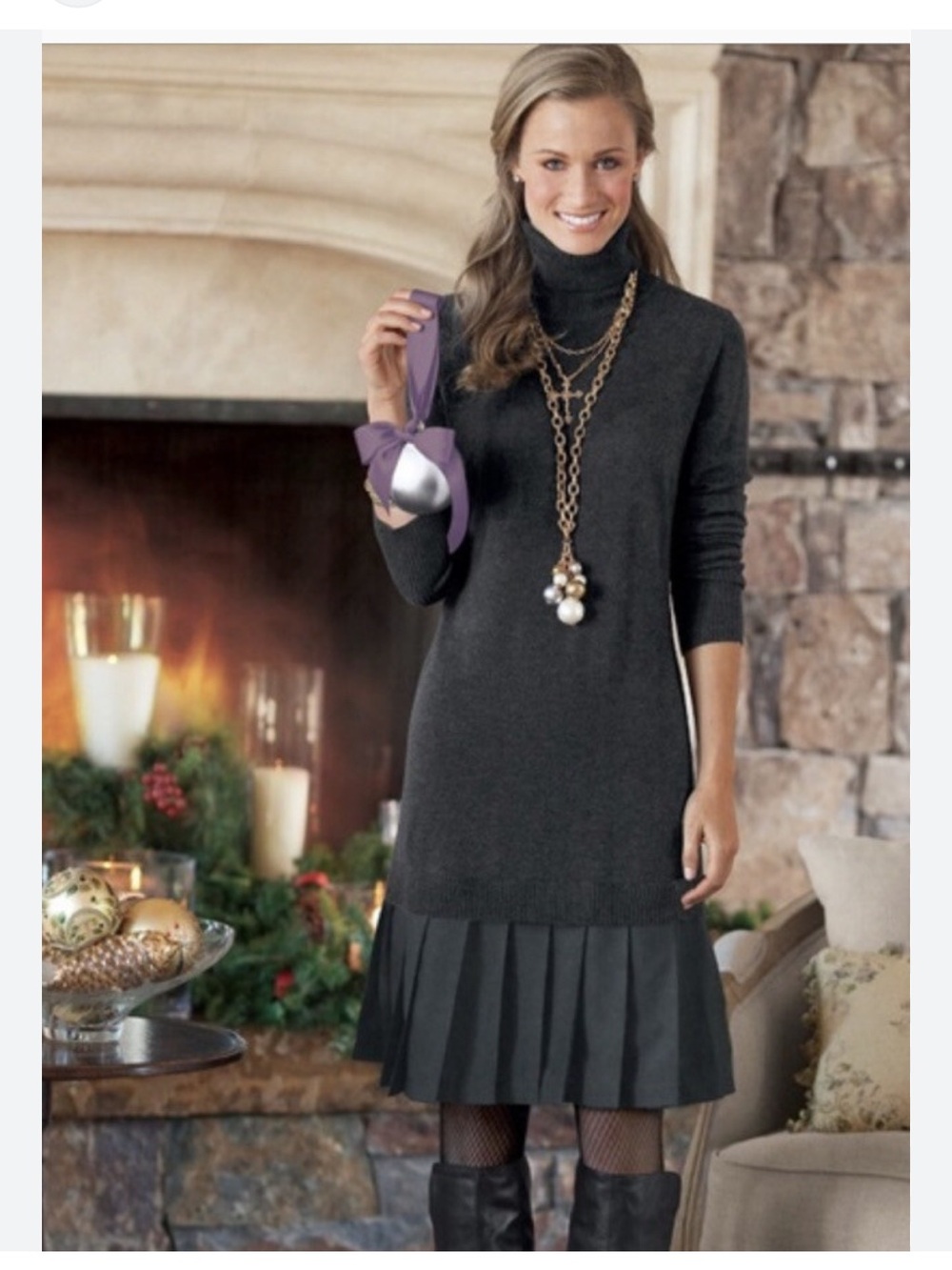 Soft Surroundings angora wool Chloe Gray school girl pleated-Hem Midi Dress Sz L